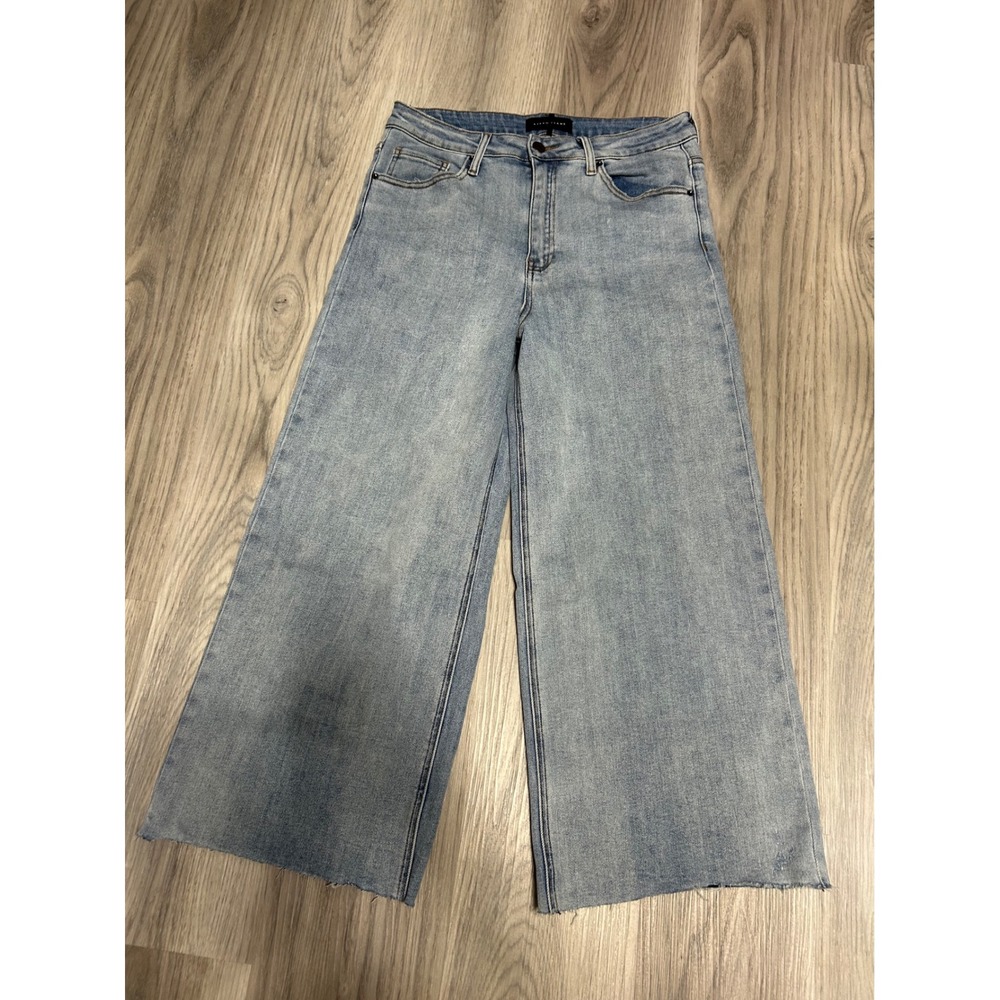 Risen Womens High Rise Wide Leg Raw Hem Denim Jeans 11 30 Light Wash Blue
